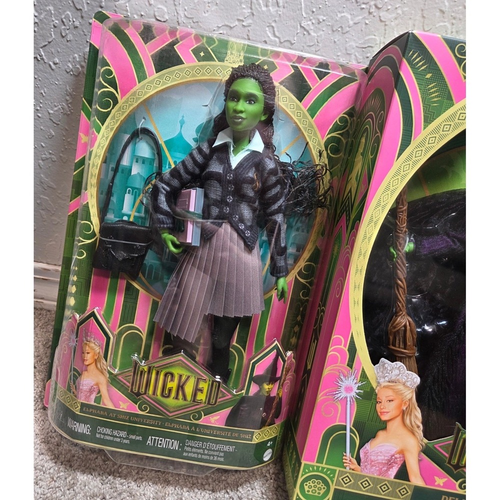 Wicked Deluxe Elphaba & Elphaba at Shiz University Mattel Dolls URL Misprint - Picture 2 of 6